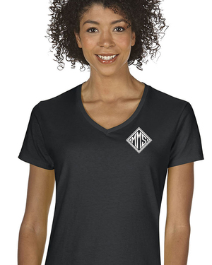 Ladies V-Neck: Mocha Monogram